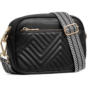 Women's Black PU leather Quilted Small Shoulder Wide Strap Crossbody Bags